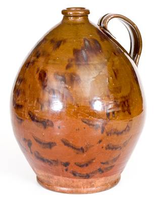 Large-Sized New England Redware Jug with Manganese Decoration