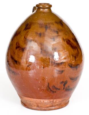 Large-Sized New England Redware Jug with Manganese Decoration