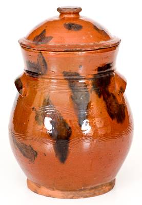Norwalk, Connecticut Redware Lidded Jar with Manganese Splotches