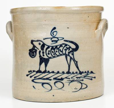 Outstanding 6 Gal. S. HART / FULTON, New York Stoneware Dog Crock