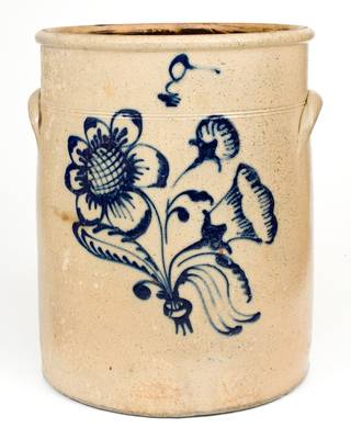 8 Gal. Ohio Stoneware Crock w/ Elaborate Rochester-Style Slip-Trailed Decoration