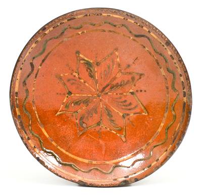 Unusual Redware Plate with Slip Star Decoration, probably Pennsylvania origin