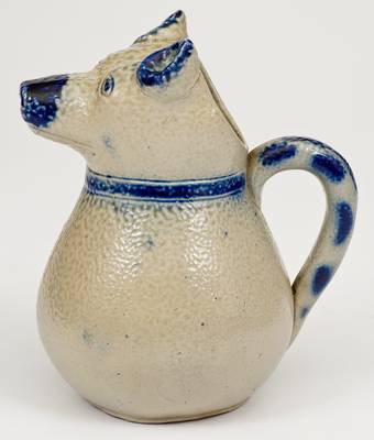 Very Unusual Stoneware Dog-Form Pitcher, probably Whites Utica