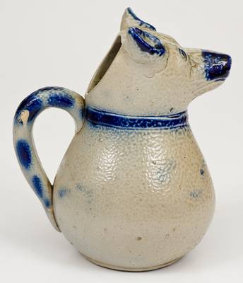 Very Unusual Stoneware Dog-Form Pitcher, probably Whites Utica