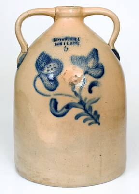 Scarce 6 Gal. M. WOODRUFF / CORTLAND, New York Double-Handled Stoneware Jug