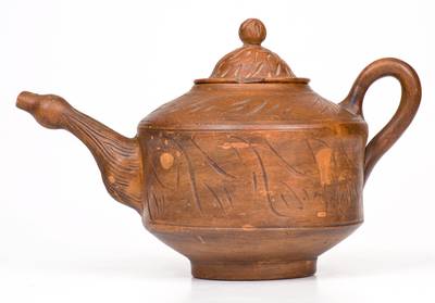 Rare attrib. Hillside Pottery, Fort Edward, NY Earthenware Teapot, 1879-1883