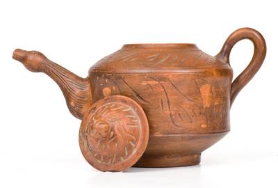 Rare attrib. Hillside Pottery, Fort Edward, NY Earthenware Teapot, 1879-1883