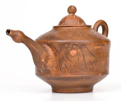 Rare attrib. Hillside Pottery, Fort Edward, NY Earthenware Teapot, 1879-1883