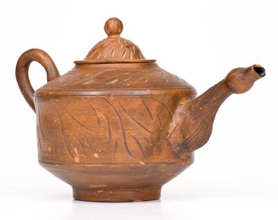 Rare attrib. Hillside Pottery, Fort Edward, NY Earthenware Teapot, 1879-1883