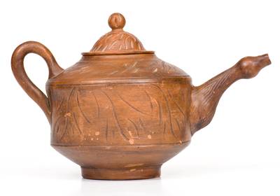 Rare attrib. Hillside Pottery, Fort Edward, NY Earthenware Teapot, 1879-1883