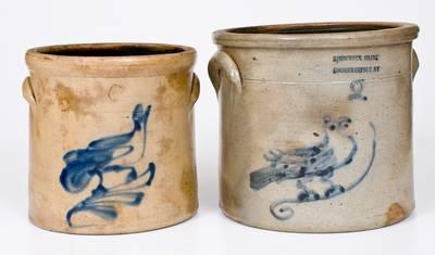 Lot of Two: Stoneware Bird Crocks incl. RIEDINGER & CAIRE / POUGHKEEPSIE, NY example