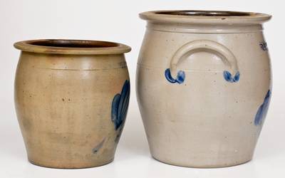 Lot of Two: SIPE / WILLIAMSPORT, PA Stoneware Jars with Leaf Decoration