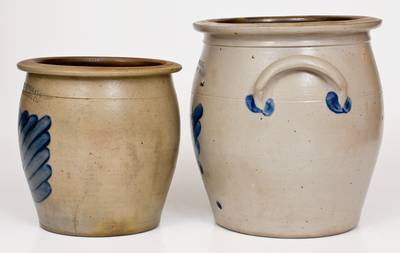Lot of Two: SIPE / WILLIAMSPORT, PA Stoneware Jars with Leaf Decoration