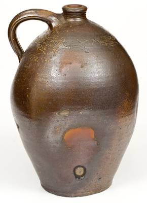 2 Gal. Stoneware RUM Jug w/ Coggled Bird Decoration att. Branch Green, Philadelphia, PA