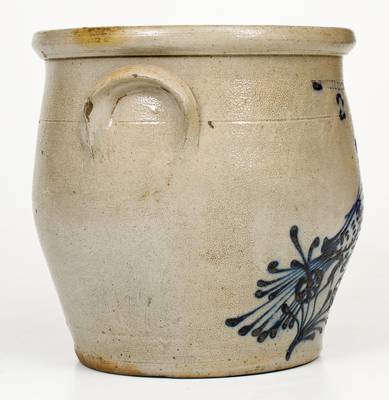 2 Gal. W. ROBERTS / BINGHAMTON, NY Stoneware Jar with Slip-Trailed Bird Decoration
