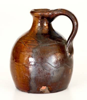 Small-Sized Redware Jug w/ Incised Line Design