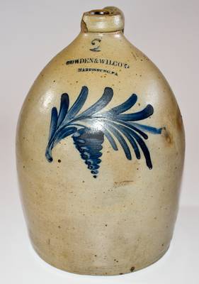 2 Gal. COWDEN & WILCOX / HARRISBURG, PA Stoneware Jug with Floral Decoration Inscribed