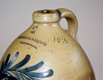 2 Gal. COWDEN & WILCOX / HARRISBURG, PA Stoneware Jug with Floral Decoration Inscribed 