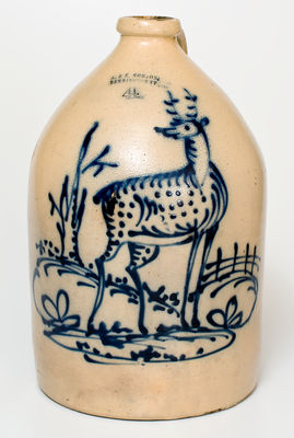 Exceptional 4 Gal. J. & E. NORTON / BENNINGTON, VT Stoneware Jug w/ Outstanding Standing Deer Decoration