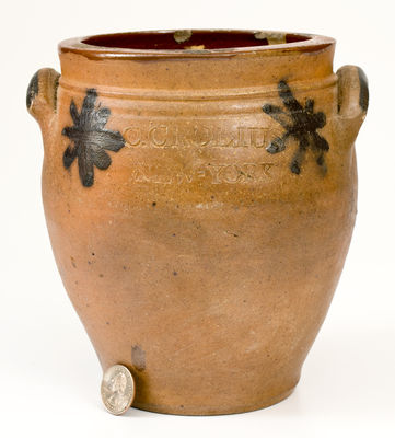 Fine Half-Gallon C. CROLIUS / NEW-YORK Stoneware Jar w/ Cobalt Star Decoration, c1820