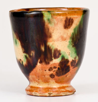 Rare Multi-Glazed Redware Cup, attrib. J. Eberly & Co., Strasburg, Virginia, c1890