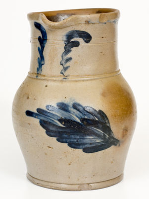 Rare Half-Gallon Stoneware Pitcher w/ Leaf Decoration, attrib. Samuel I. Irvine, Newville, PA, c1865