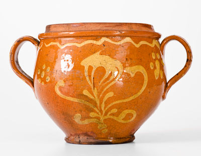 Outstanding Eastern Pennsylvania Redware Sugar Jar w/ Yellow-Slip Floral Decoration, late 18th or early 19th century