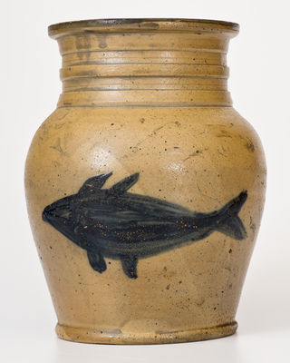 Extremely Rare Stoneware Vase with Cobalt Fish Decoration, Ohio origin