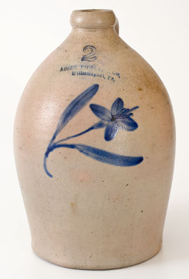 Unusual MOORE, NICHOLS & CO. / Williamsport, Pa. Stoneware Jug w/ Daffodil Decoration, 1877-79