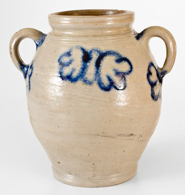 Outstanding Vertical-Handled Manhattan Stoneware Jar, third quarter 18th century