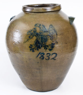 Extremely Rare and Important BOONVILLE (Missouri) / 1832 Stoneware Jar w/ Elaborate Federal Eagle Design