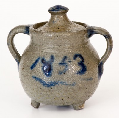 Extremely Rare and Important Craven Family Stoneware Footed Sugar Bowl, North Carolina, 1853