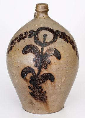 Extremely Rare Stoneware Jug w/ Elaborate Iron Floral Decoration, probably John Swann, Maysville, Kentucky