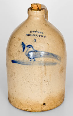 Unusual Rondout, NY Stoneware Advertising Jug w/ Cobalt Bird