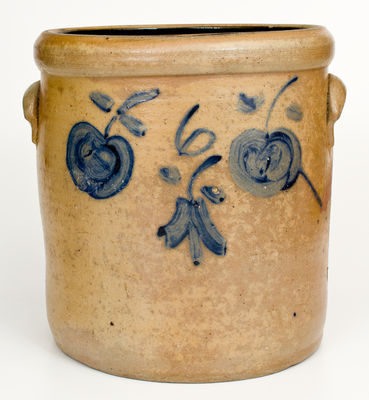 Six-Gallon Roseville, Ohio Stoneware Crock with Cobalt Apple Decoration