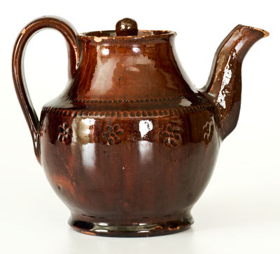 Scarce Redware Teapot with Lid, Pennsylvania or Western Maryland