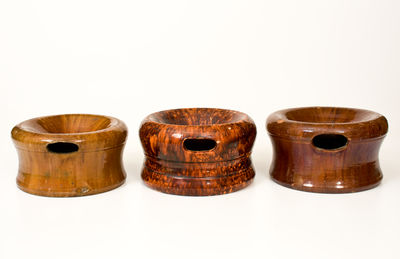 Three Glazed Bell Pottery (Waynesboro) Redware Spittoons