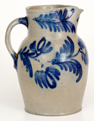 Fine Half-Gallon Baltimore Stoneware Pitcher with Elaborate Decoration, c1840