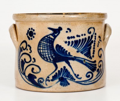 Outstanding Albany, NY Stoneware Bird Crock, circa 1860