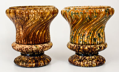 Two Flint Enamel Pedestal-Based Urns, Lyman, Fenton & Co., Bennington, VT