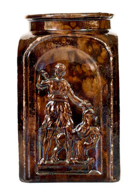 Extremely Rare JUNIATA POTTERY / BY / G.M. MILLER Redware Jar w/ Figural Decoration, Newport, PA
