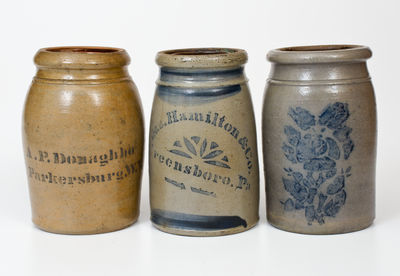 Three Cobalt-Decorated Stoneware Jars, Southwestern PA or West Virginia origin
