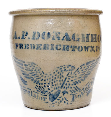 Fine A. P. DONAGHHO / FREDERICKTOWN, PA Stoneware Jar with Large Stenciled Eagle