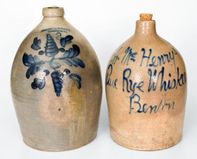 Two Cobalt-Decorated Pennsylvania Stoneware Jugs, second half 19th century