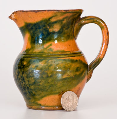 Extremely Rare Great Road (Virginia or Tennessee) Redware Cream Pitcher w/ Bold Copper Decoration