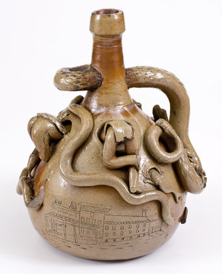Extremely Rare and Important Anna Pottery Stoneware Snake Jug