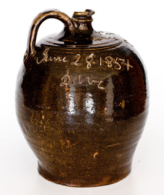 Highly Important David Drake June 28, 1854 Stoneware Jug Inscribed Lm says this handle will crack