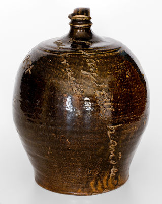 Important David Drake Jug Inscribed Lm says this handle will crack, Signed and Dated Dave / June 28. 1854