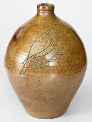 Rare Stoneware Jug w/ Incised Bird, attrib. Nicholas Van Wickle, Manasquan, NJ