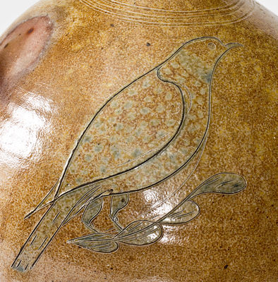 Rare Stoneware Jug w/ Incised Bird, attrib. Nicholas Van Wickle, Manasquan, NJ